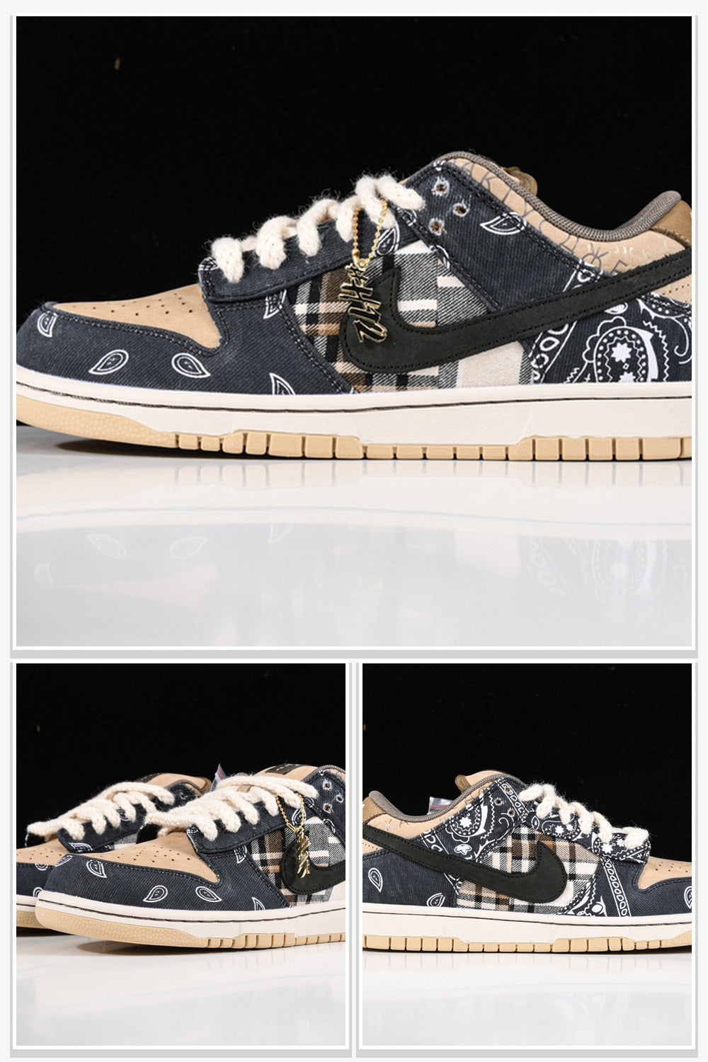 Low-Top Sneakers in Black & Beige, Style CT5053-001