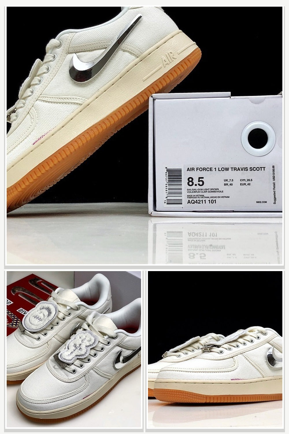 Low-Top Sneakers in White & Silver, Style AQ4211-101